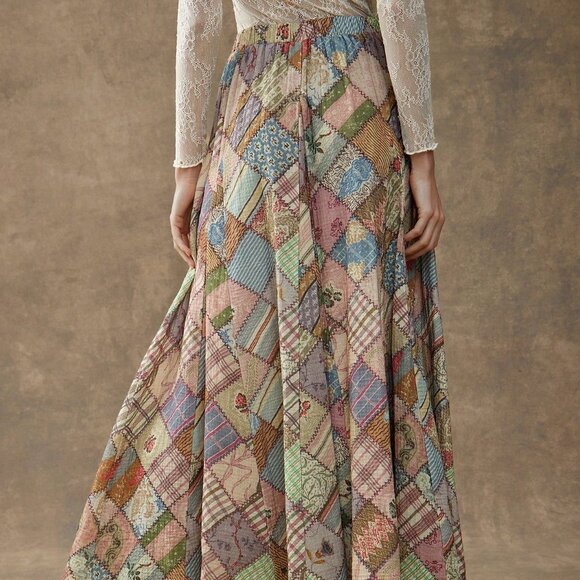 Multicolor Chic Women's Patchwork Print High Waist Godet Maxi Skirt - Picture 2 of 5